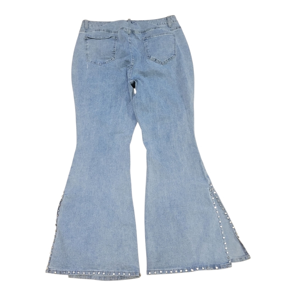 Elegant Light Blue Flare Jeans with Rhinestone Accents